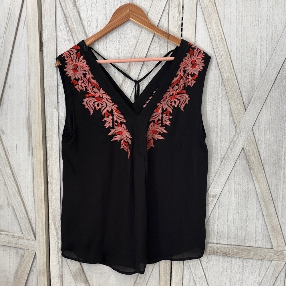 Vici Black Blouse with Pink and Red Embroidery